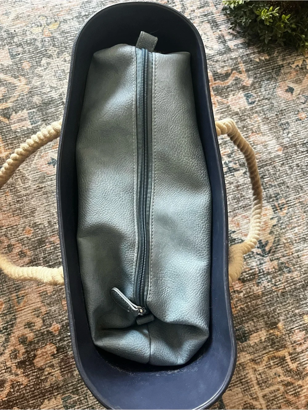 MOOST brand Navy Blue Rope-Handle Rubber Tote Bag
